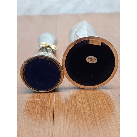 2 Silver Bud Vase Heart Shaped International Silver Company Gold Bow Davco - Picture 4 of 6